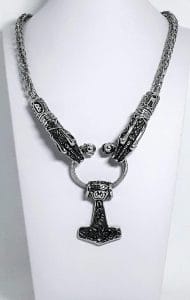 collier viking chaine tissée dragons et marteau de thor le monde en cy bijoux
