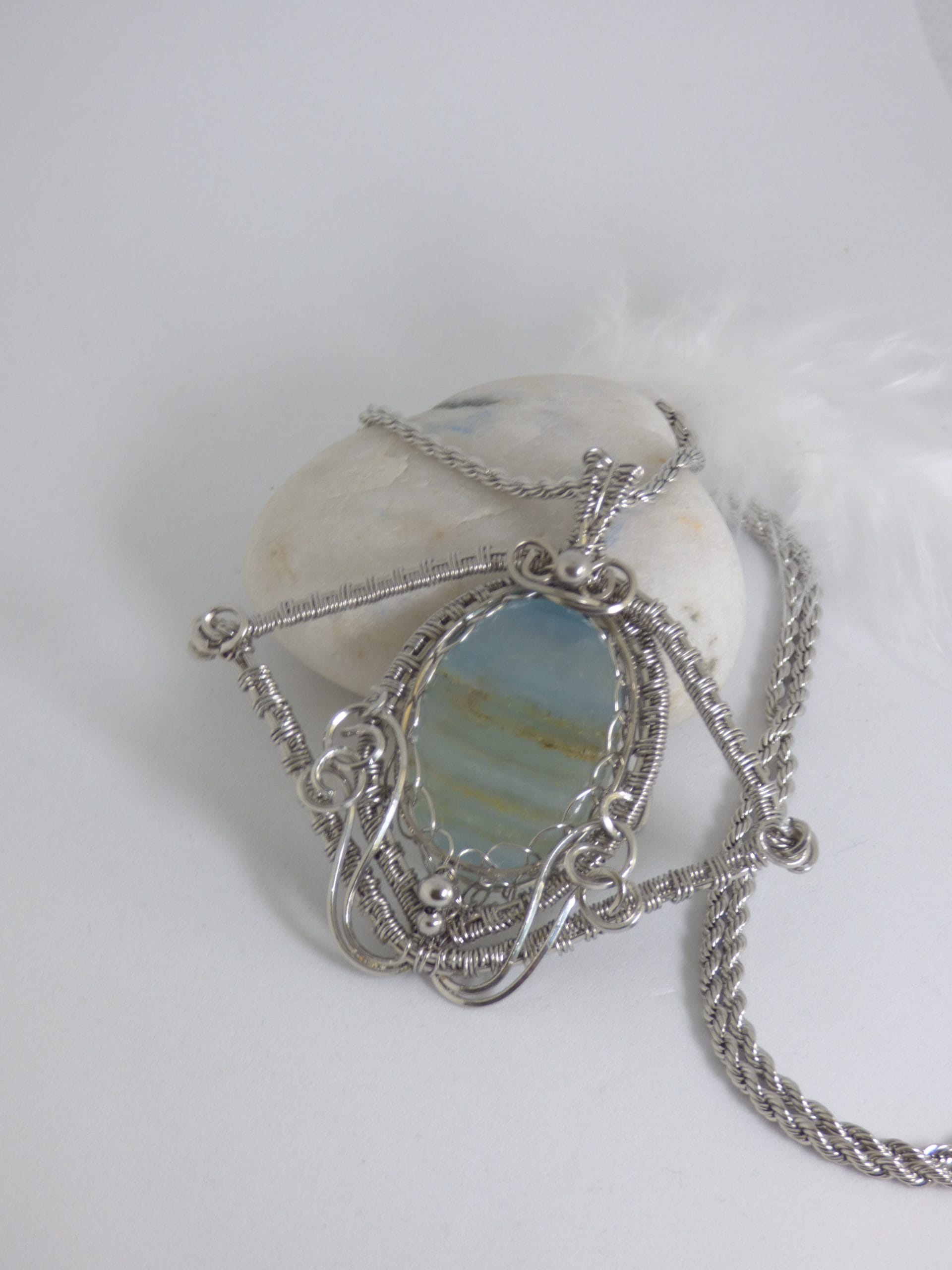 Pendentif Calcite Caraibes Wire Wrapping Acier Inoxydable – Image 5