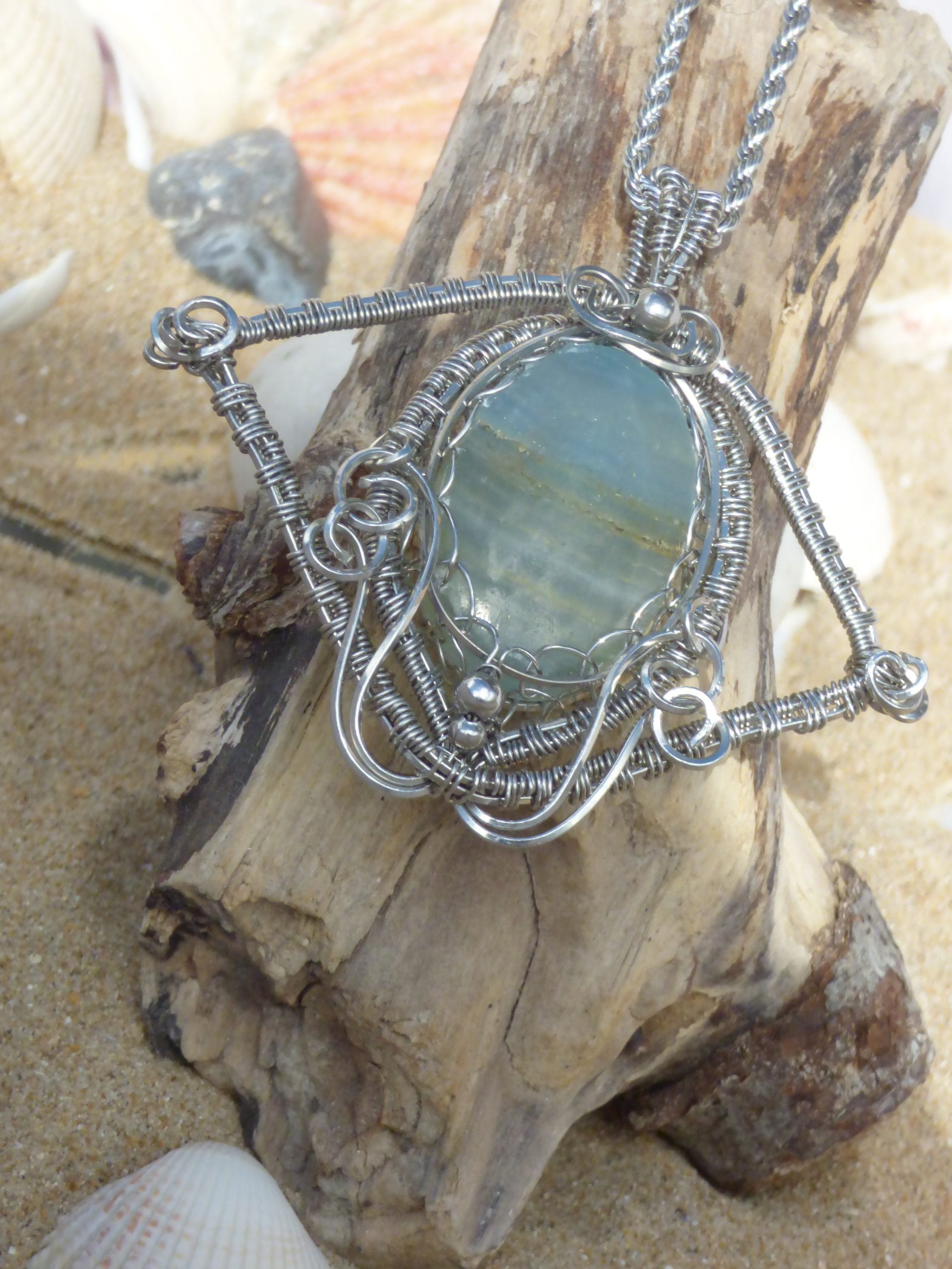 Pendentif Calcite Caraibes Wire Wrapping Acier Inoxydable – Image 14