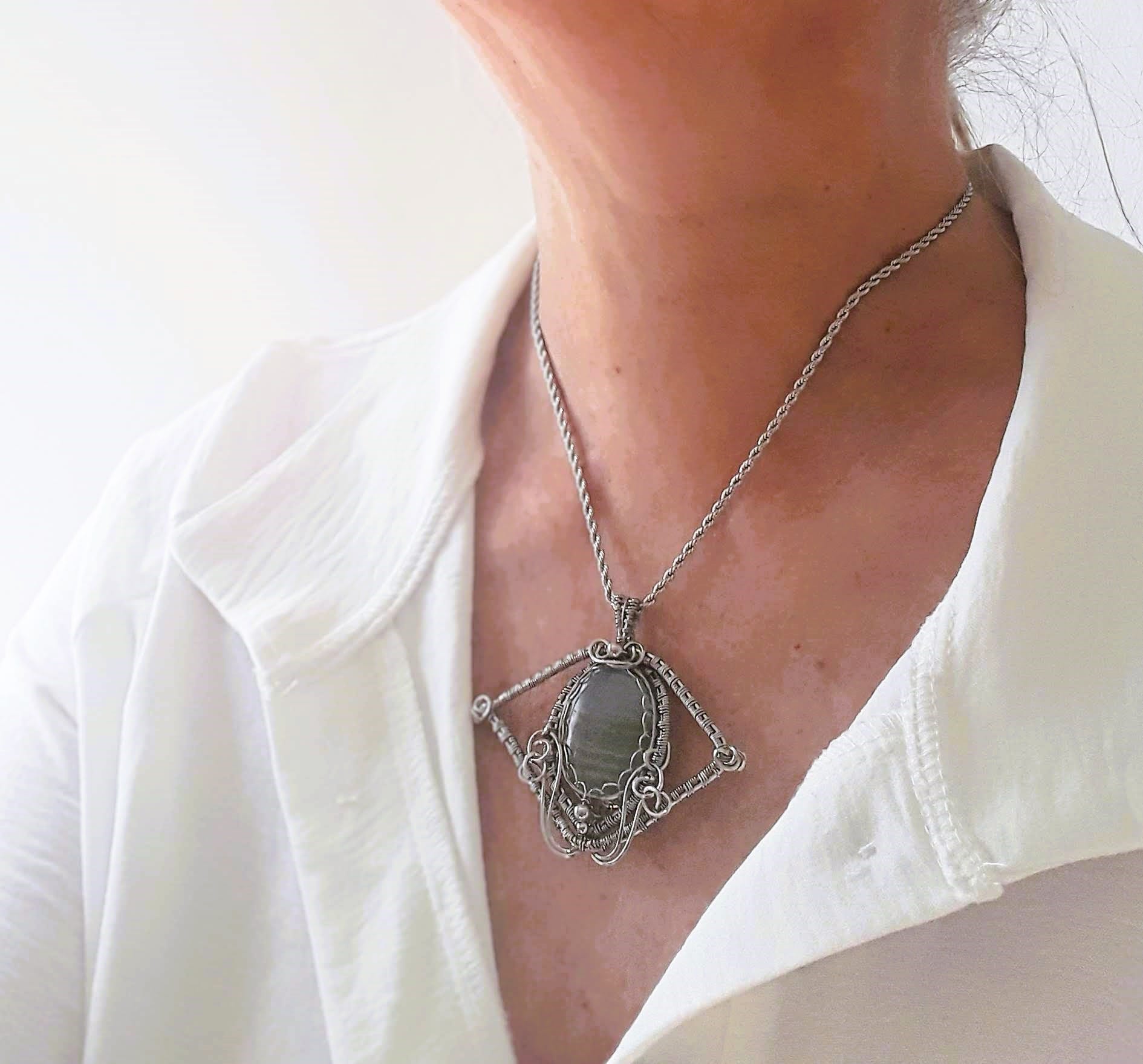 Pendentif Calcite Caraibes Wire Wrapping Acier Inoxydable – Image 15