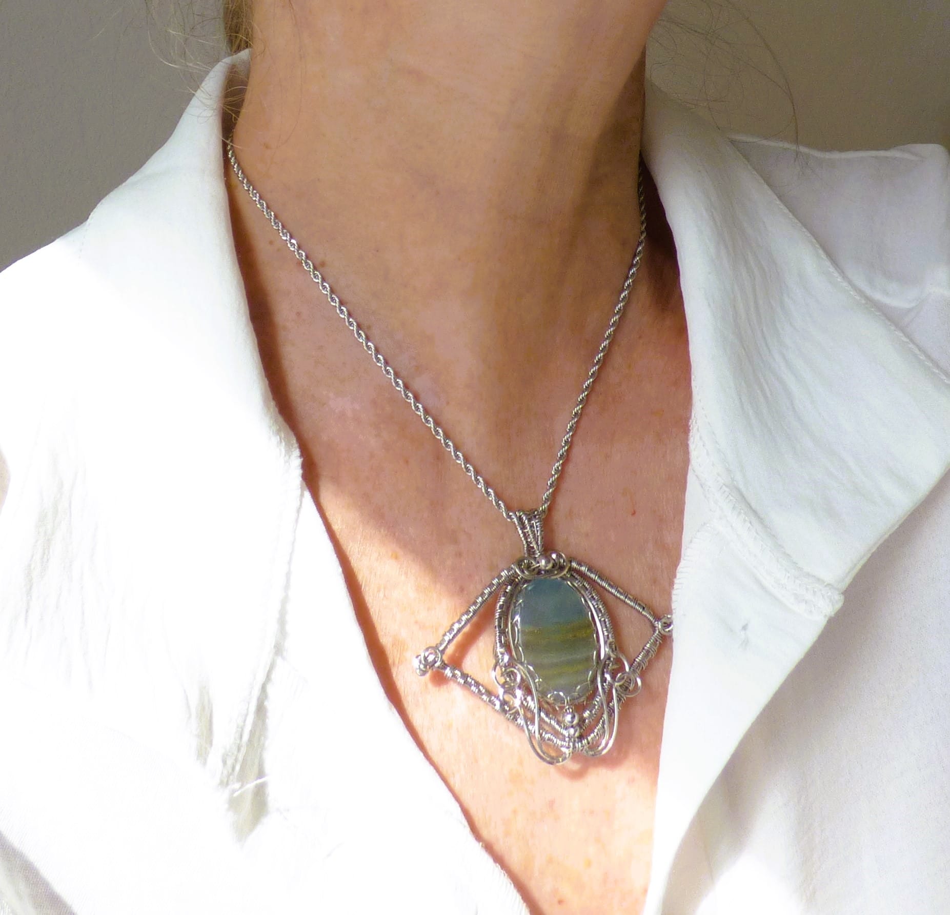 Pendentif Calcite Caraibes Wire Wrapping Acier Inoxydable – Image 20