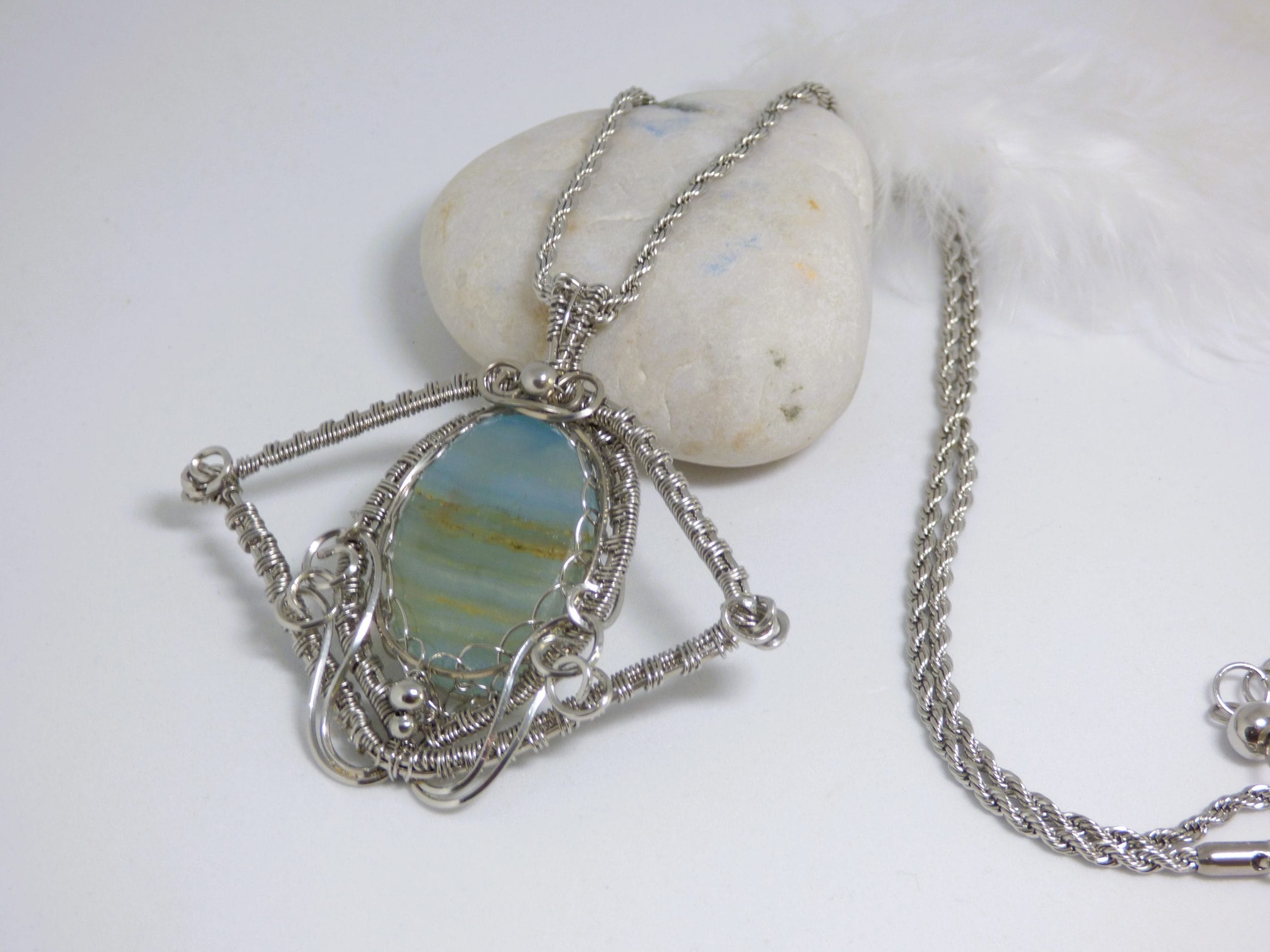 Pendentif Calcite Caraibes Wire Wrapping Acier Inoxydable – Image 21